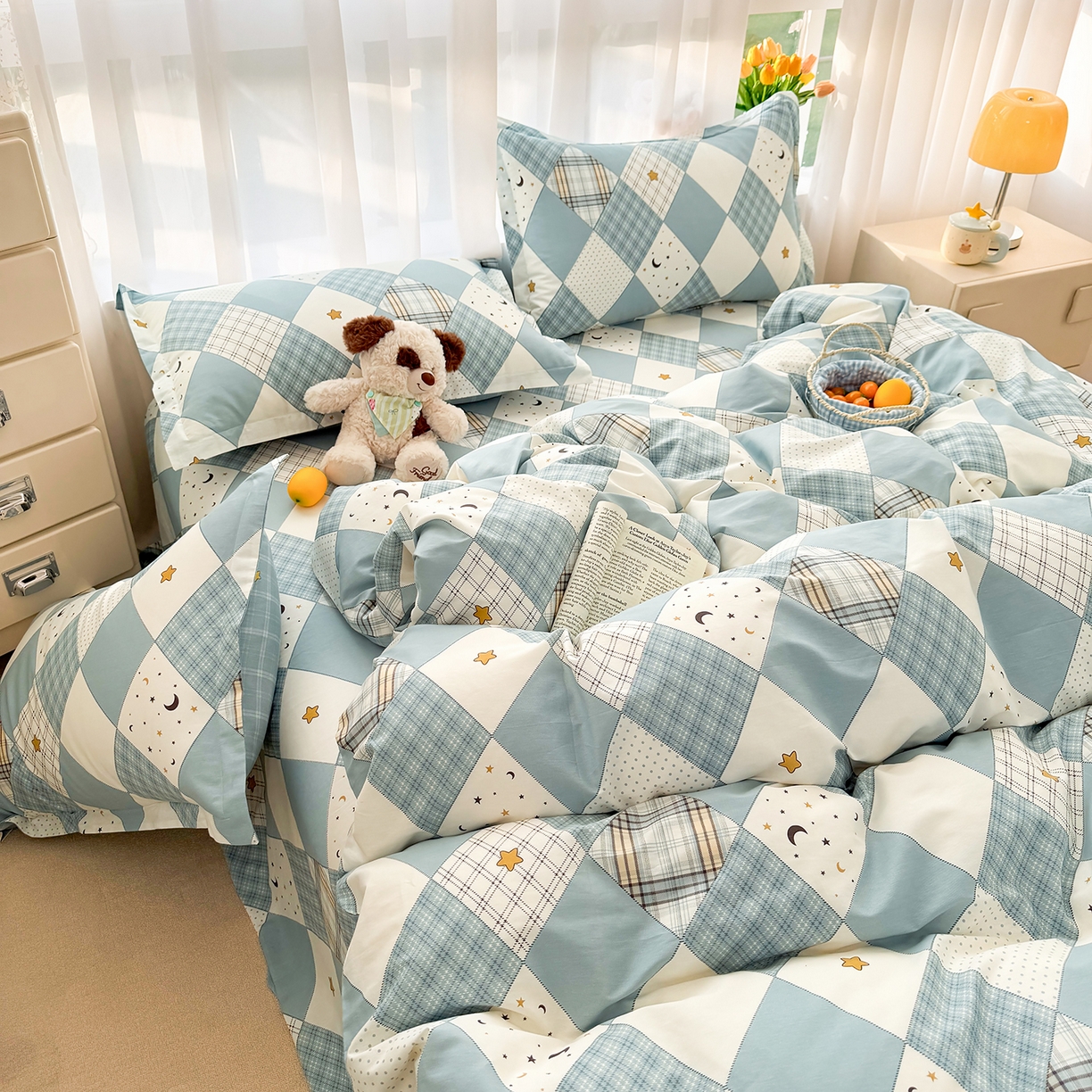 91家纺网 家纺一手货源 找家纺 壹贝家纺 2026新款小清新纯棉印花四件套系列 星空