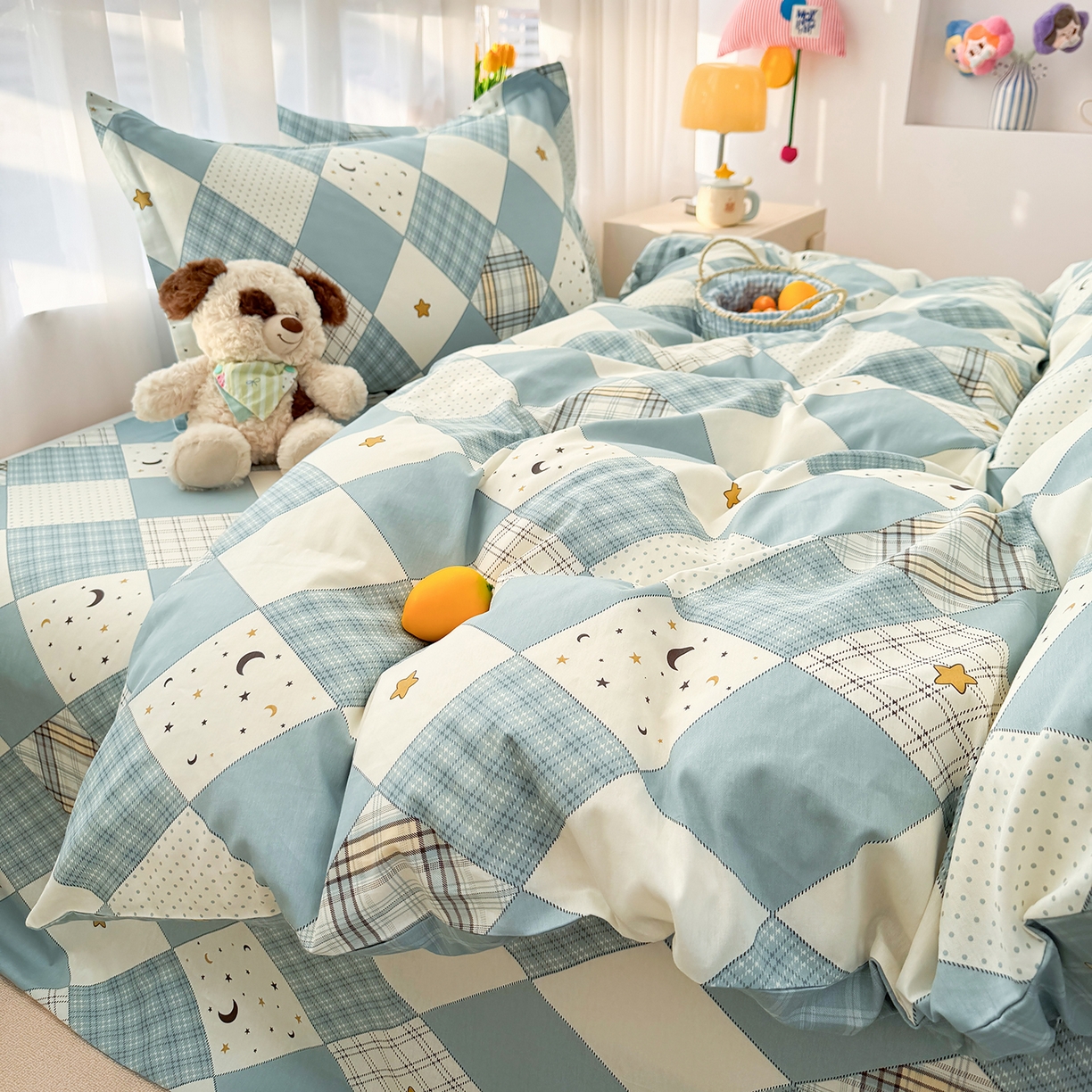 91家纺网 家纺一手货源 找家纺 壹贝家纺 2026新款小清新纯棉印花四件套系列 星空