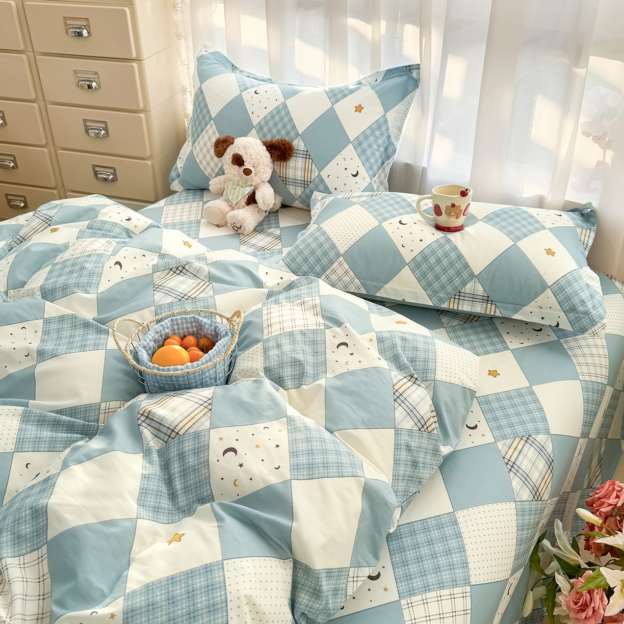 91家纺网 家纺一手货源 找家纺 壹贝家纺 2026新款小清新纯棉印花四件套系列 星空