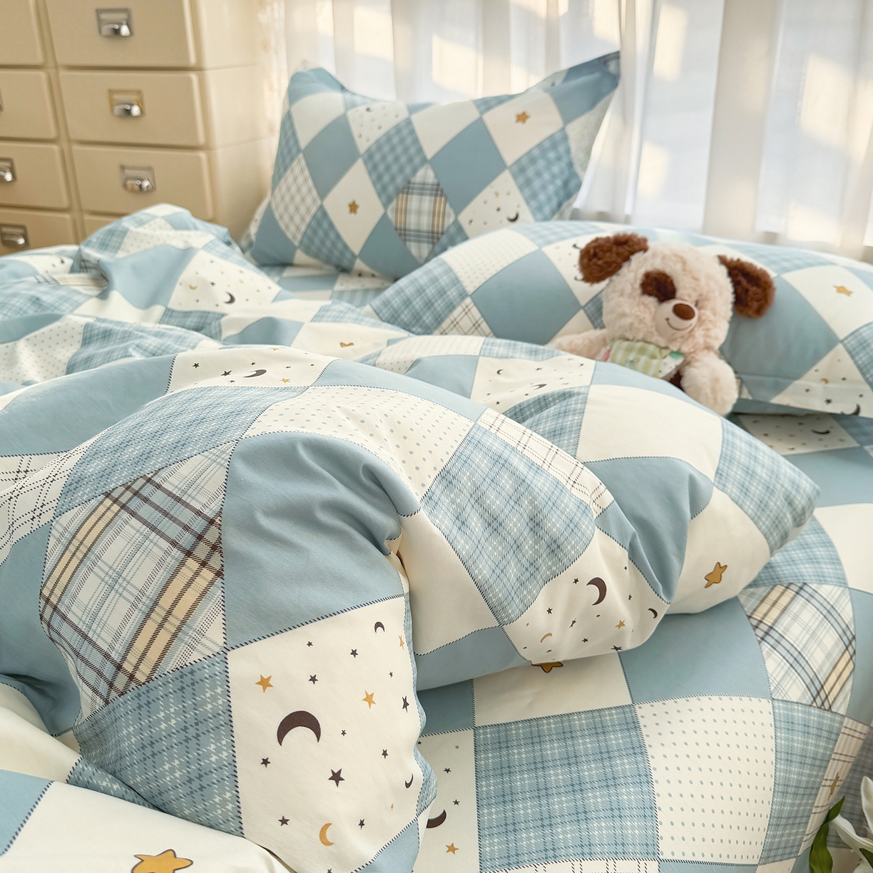 91家纺网 家纺一手货源 找家纺 壹贝家纺 2026新款小清新纯棉印花四件套系列 星空