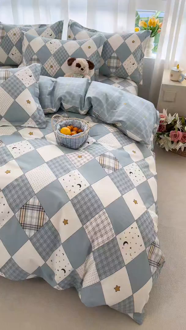 91家纺网 家纺一手货源 找家纺 壹贝家纺 2026新款小清新纯棉印花四件套系列 星空