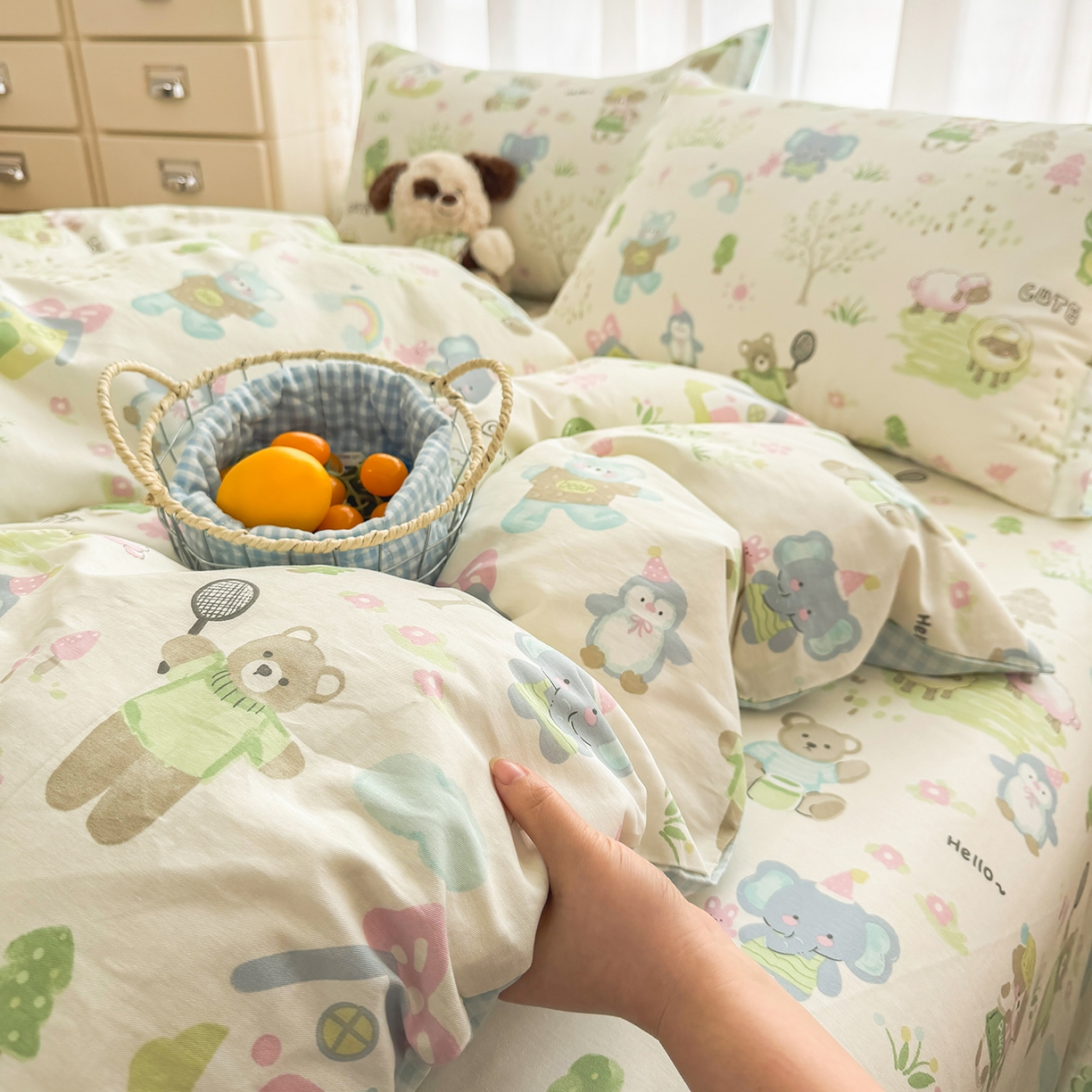 91家纺网 家纺一手货源 找家纺 壹贝家纺 2026新款小清新纯棉印花四件套系列 幸福之家