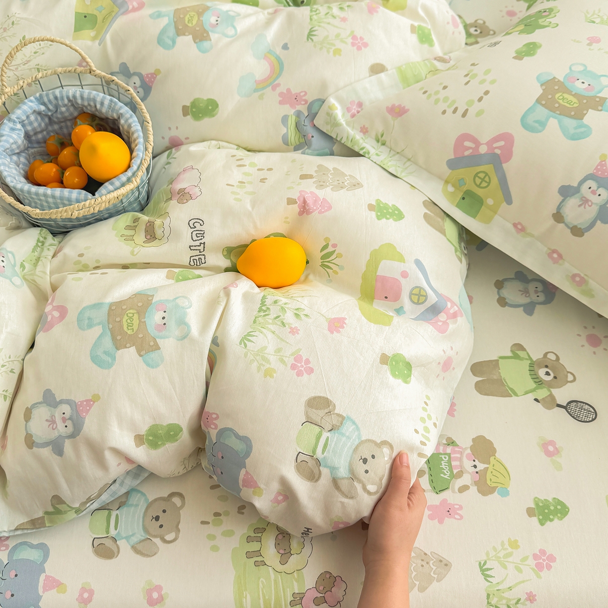 91家纺网 家纺一手货源 找家纺 壹贝家纺 2026新款小清新纯棉印花四件套系列 幸福之家