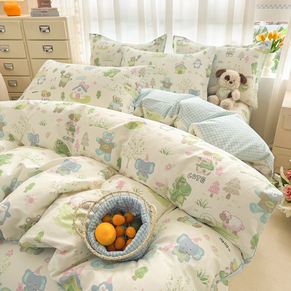 91家纺网 家纺一手货源 找家纺 壹贝家纺 2026新款小清新纯棉印花四件套系列 幸福之家