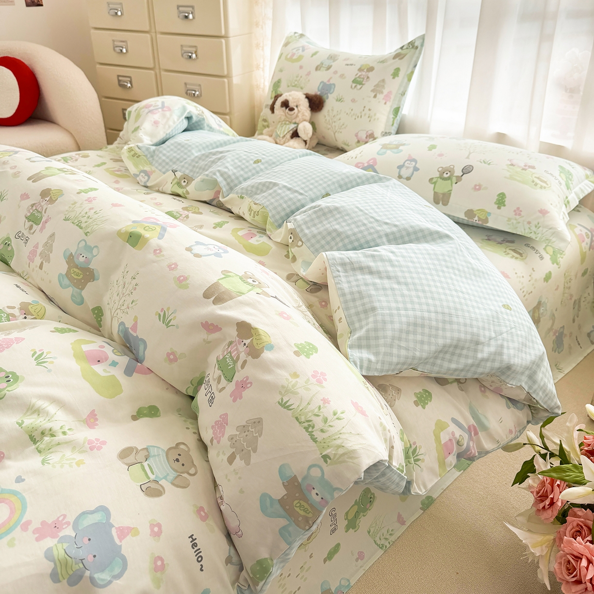 91家纺网 家纺一手货源 找家纺 壹贝家纺 2026新款小清新纯棉印花四件套系列 幸福之家