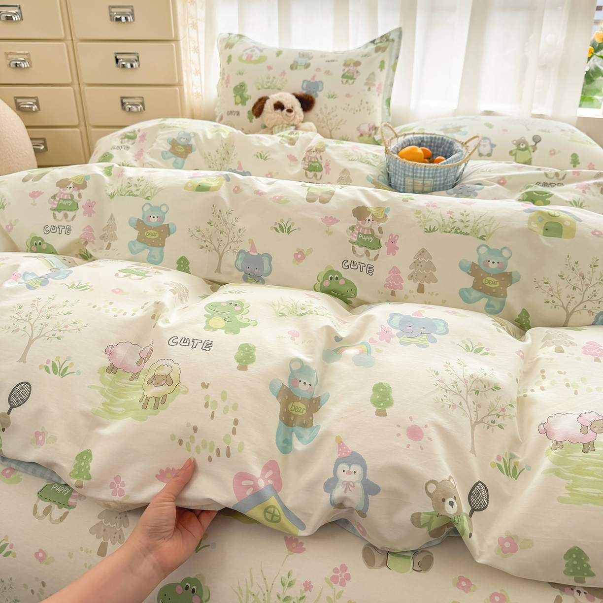 91家纺网 家纺一手货源 找家纺 壹贝家纺 2026新款小清新纯棉印花四件套系列 幸福之家