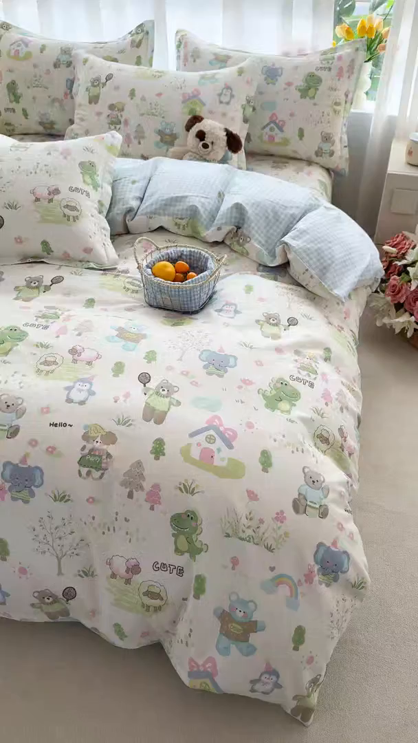 91家纺网 家纺一手货源 找家纺 壹贝家纺 2026新款小清新纯棉印花四件套系列 幸福之家