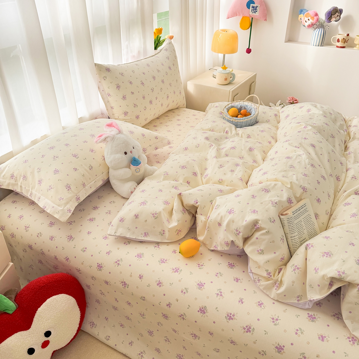 91家纺网 家纺一手货源 找家纺 壹贝家纺 2026新款小清新纯棉印花四件套系列 紫汀兰