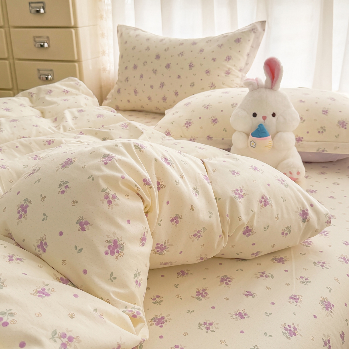 91家纺网 家纺一手货源 找家纺 壹贝家纺 2026新款小清新纯棉印花四件套系列 紫汀兰