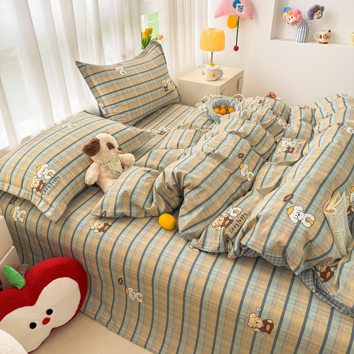 91家纺网 家纺一手货源 找家纺 壹贝家纺 2026新款小清新纯棉印花四件套系列 自拍小狗