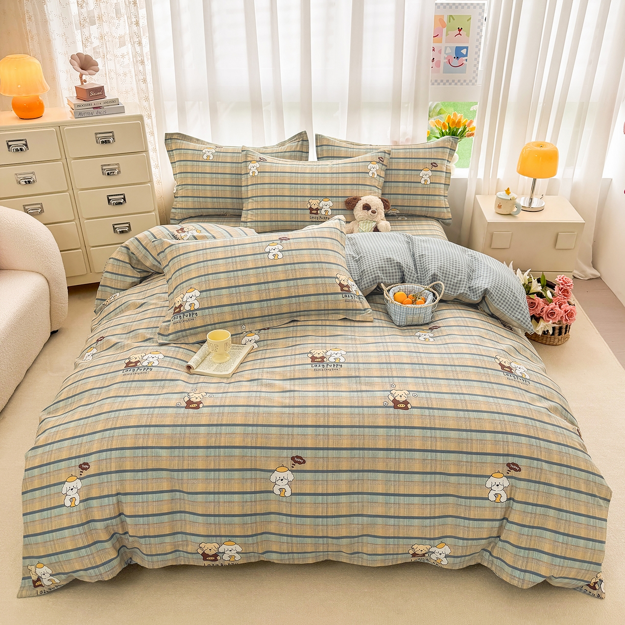 91家纺网 家纺一手货源 找家纺 （总）壹贝家纺 2026新款小清新100%全棉纯棉印花系列被套单件-单被套