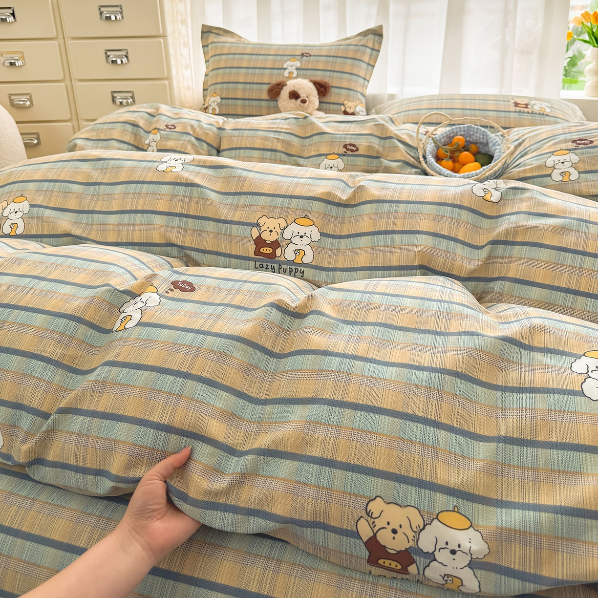 91家纺网 家纺一手货源 找家纺 （总）壹贝家纺 2026新款小清新100%全棉纯棉印花系列被套单件-单被套