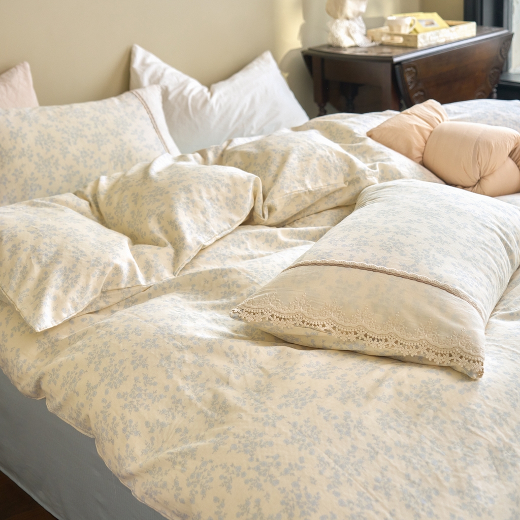 91家纺网 家纺一手货源 找家纺 （总）洋铭区（原狠狠爱） 2026新款全棉纯棉双层纱刺绣蕾丝花边件套