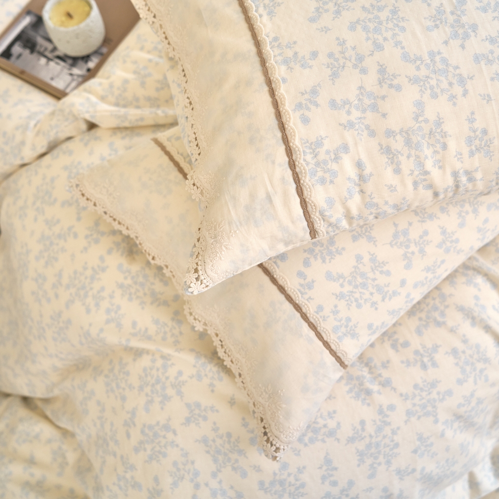 91家纺网 家纺一手货源 找家纺 洋铭区（原狠狠爱） 2026新款全棉纯棉双层纱刺绣蕾丝花边件套 蓓蕾兰花