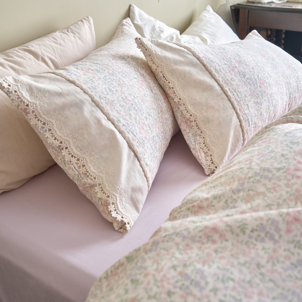 91家纺网 家纺一手货源 找家纺 洋铭区（原狠狠爱） 2026新款全棉纯棉双层纱刺绣蕾丝花边件套 花语香香