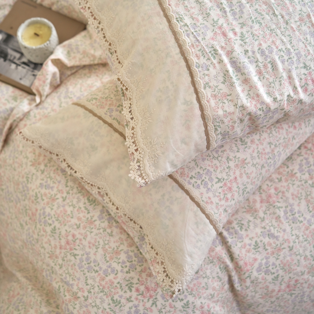 91家纺网 家纺一手货源 找家纺 洋铭区（原狠狠爱） 2026新款全棉纯棉双层纱刺绣蕾丝花边件套 花语香香