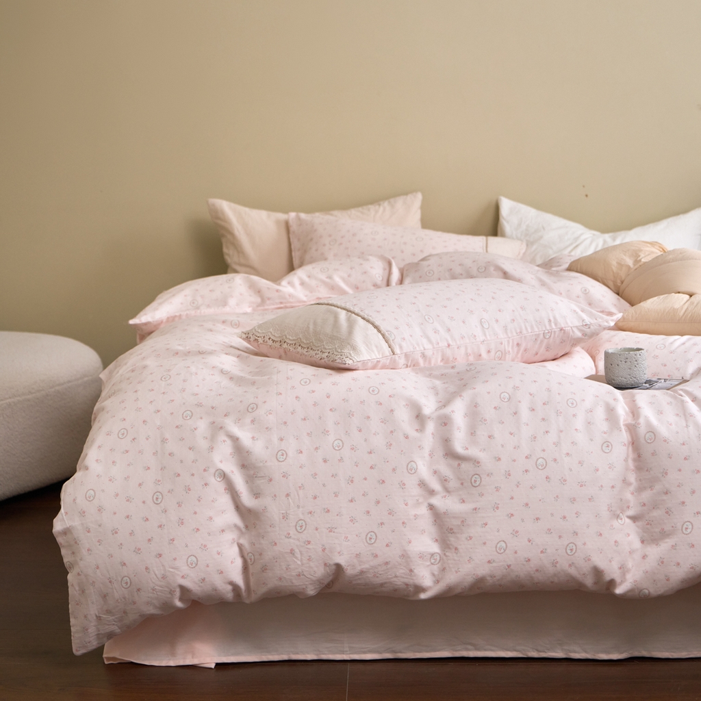 洋铭区（原狠狠爱） 2026新款全棉纯棉双层纱刺绣蕾丝花边件套 浪漫玫瑰