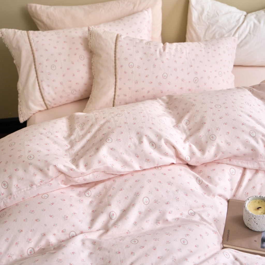 91家纺网 家纺一手货源 找家纺 洋铭区（原狠狠爱） 2026新款全棉纯棉双层纱刺绣蕾丝花边件套 浪漫玫瑰