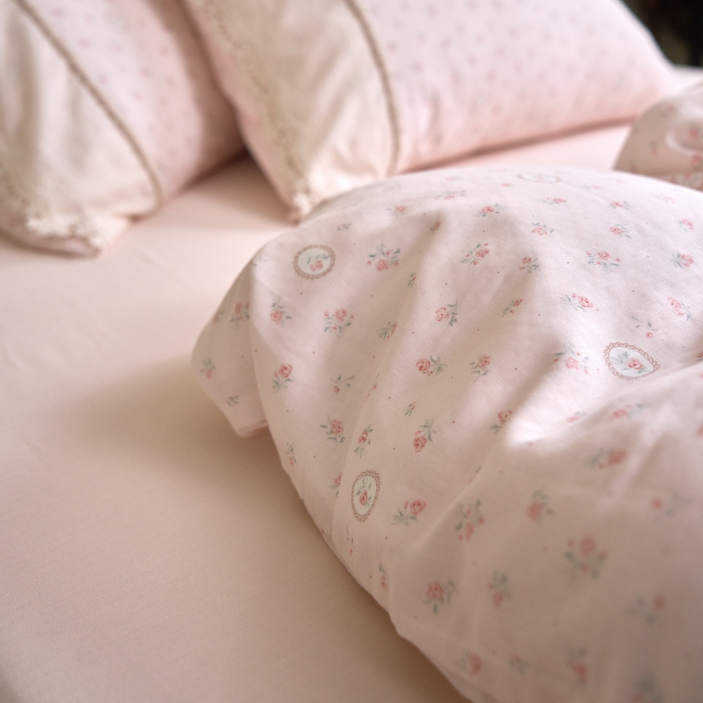 91家纺网 家纺一手货源 找家纺 洋铭区（原狠狠爱） 2026新款全棉纯棉双层纱刺绣蕾丝花边件套 浪漫玫瑰