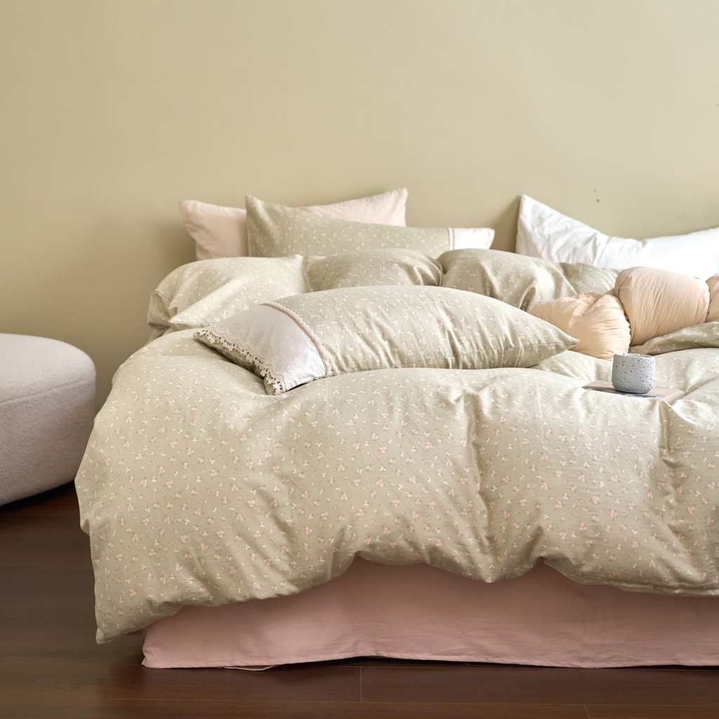 洋铭区（原狠狠爱） 2026新款全棉纯棉双层纱刺绣蕾丝花边件套 素雅情花