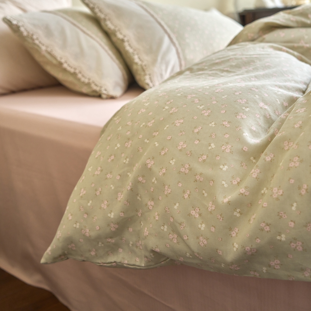 91家纺网 家纺一手货源 找家纺 洋铭区（原狠狠爱） 2026新款全棉纯棉双层纱刺绣蕾丝花边件套 素雅情花