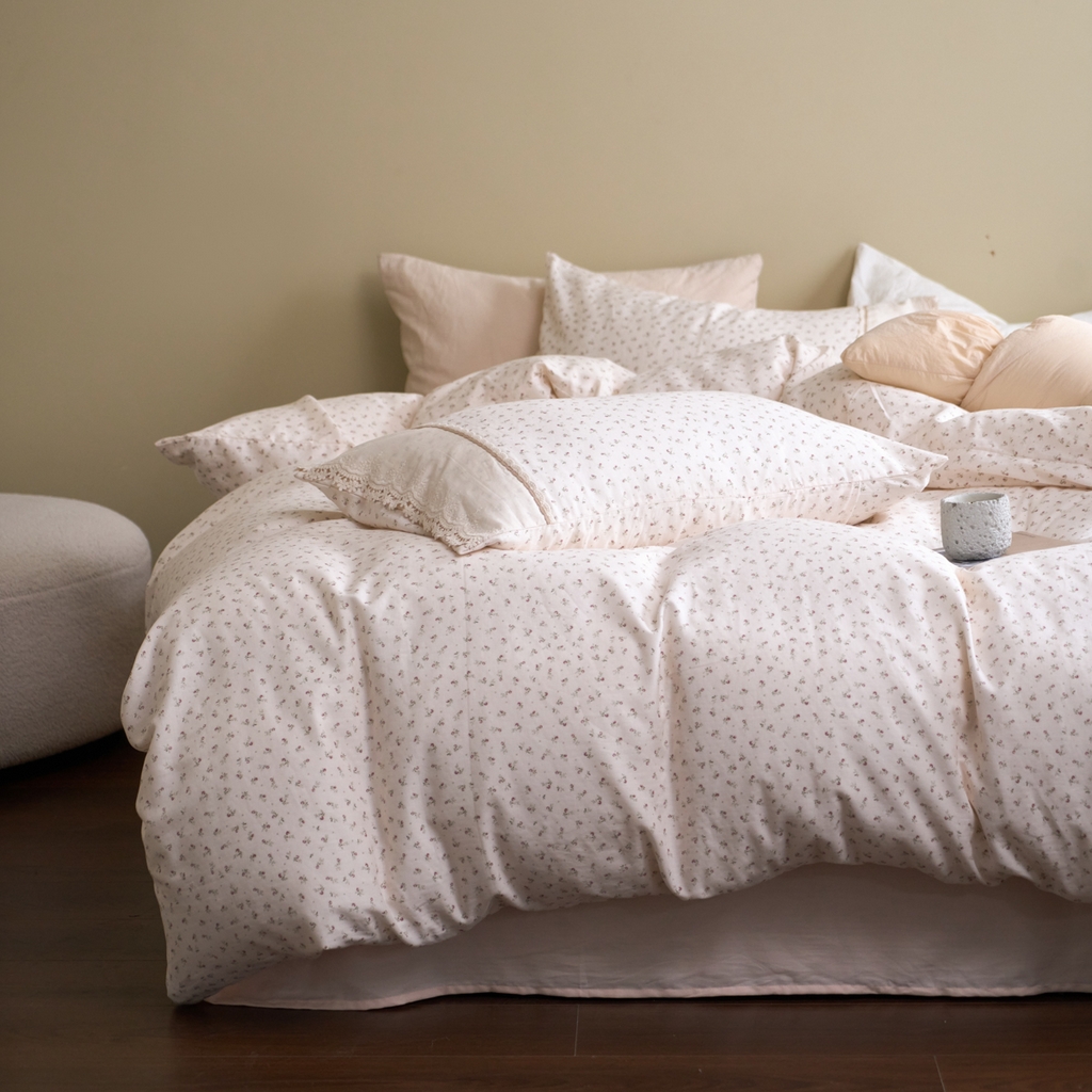 洋铭区（原狠狠爱） 2026新款全棉纯棉双层纱刺绣蕾丝花边件套 甜甜小花