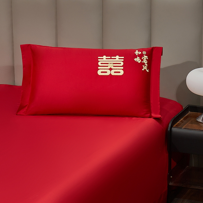 91家纺网 家纺一手货源 找家纺 浩情国际婚庆供货中心 2026新款长绒棉100%纯棉全棉结婚刺绣婚庆床单单件绣花纯色三件套单品婚庆枕套长期供货 提供买家秀 鸾凤和鸣-绣花款