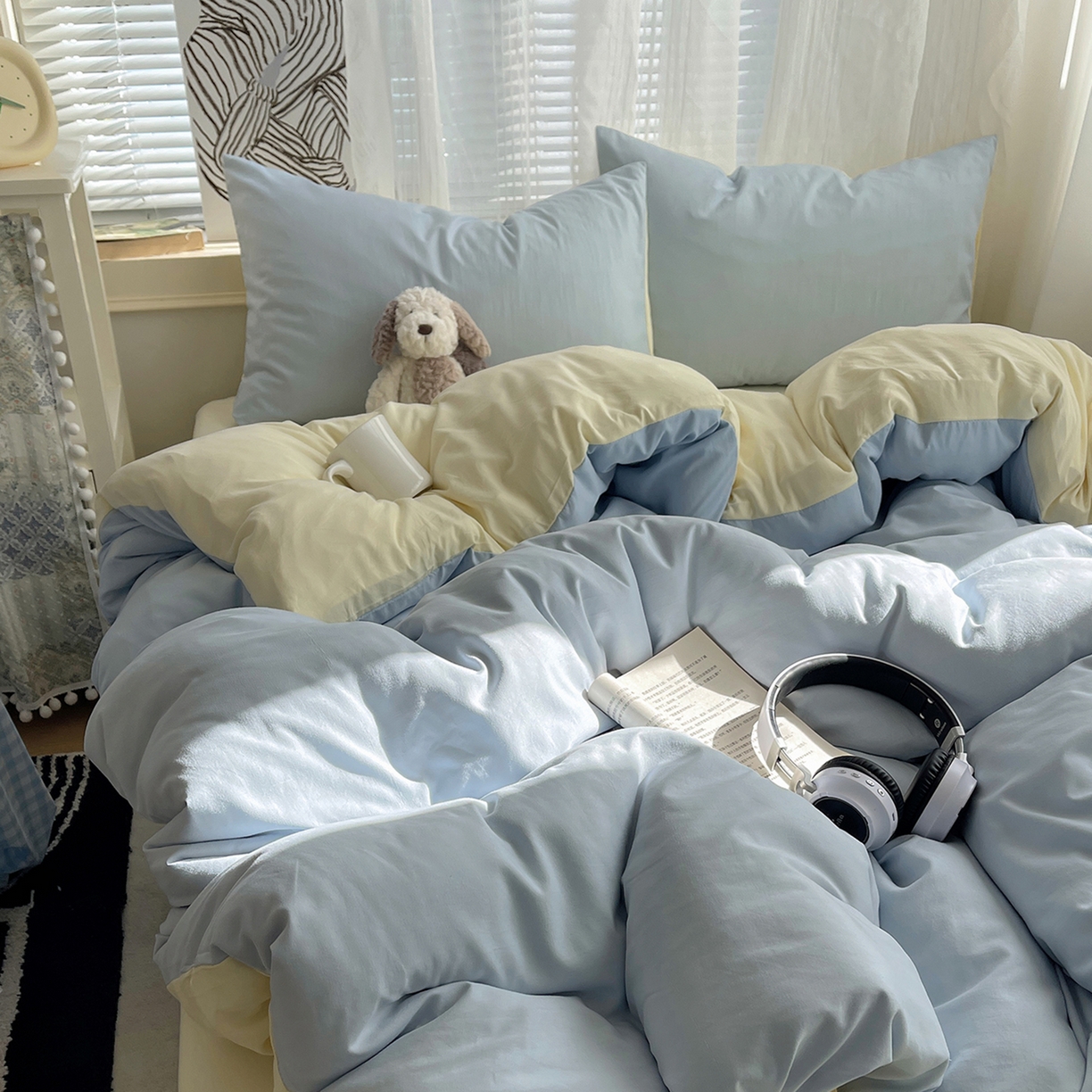 91家纺网 家纺一手货源 找家纺 （总）初夏家纺 2026 简约纯色A类水洗棉四件套床上用品素色百搭床单三件套宿舍---【提供买家秀】