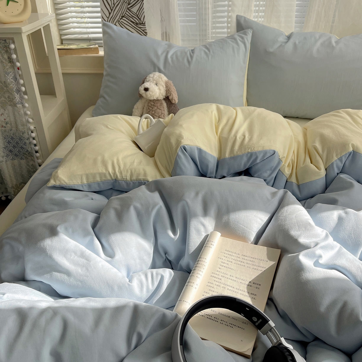 91家纺网 家纺一手货源 找家纺 （总）初夏家纺 2026 简约纯色A类水洗棉四件套床上用品素色百搭床单三件套宿舍---【提供买家秀】