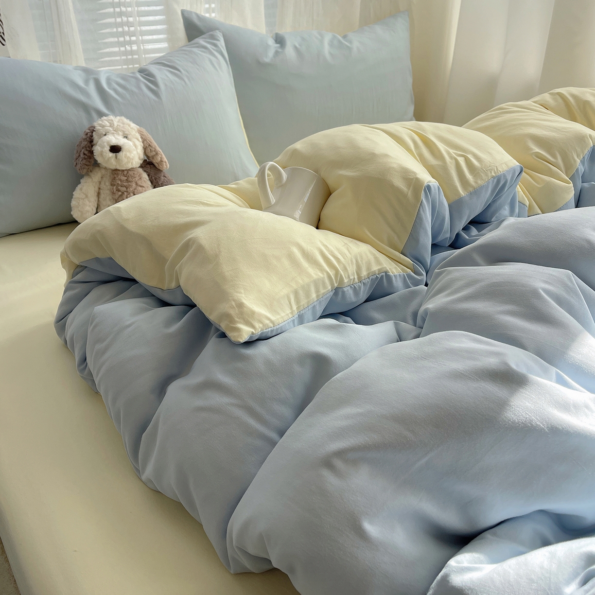 91家纺网 家纺一手货源 找家纺 （总）初夏家纺 2026 简约纯色A类水洗棉四件套床上用品素色百搭床单三件套宿舍---【提供买家秀】