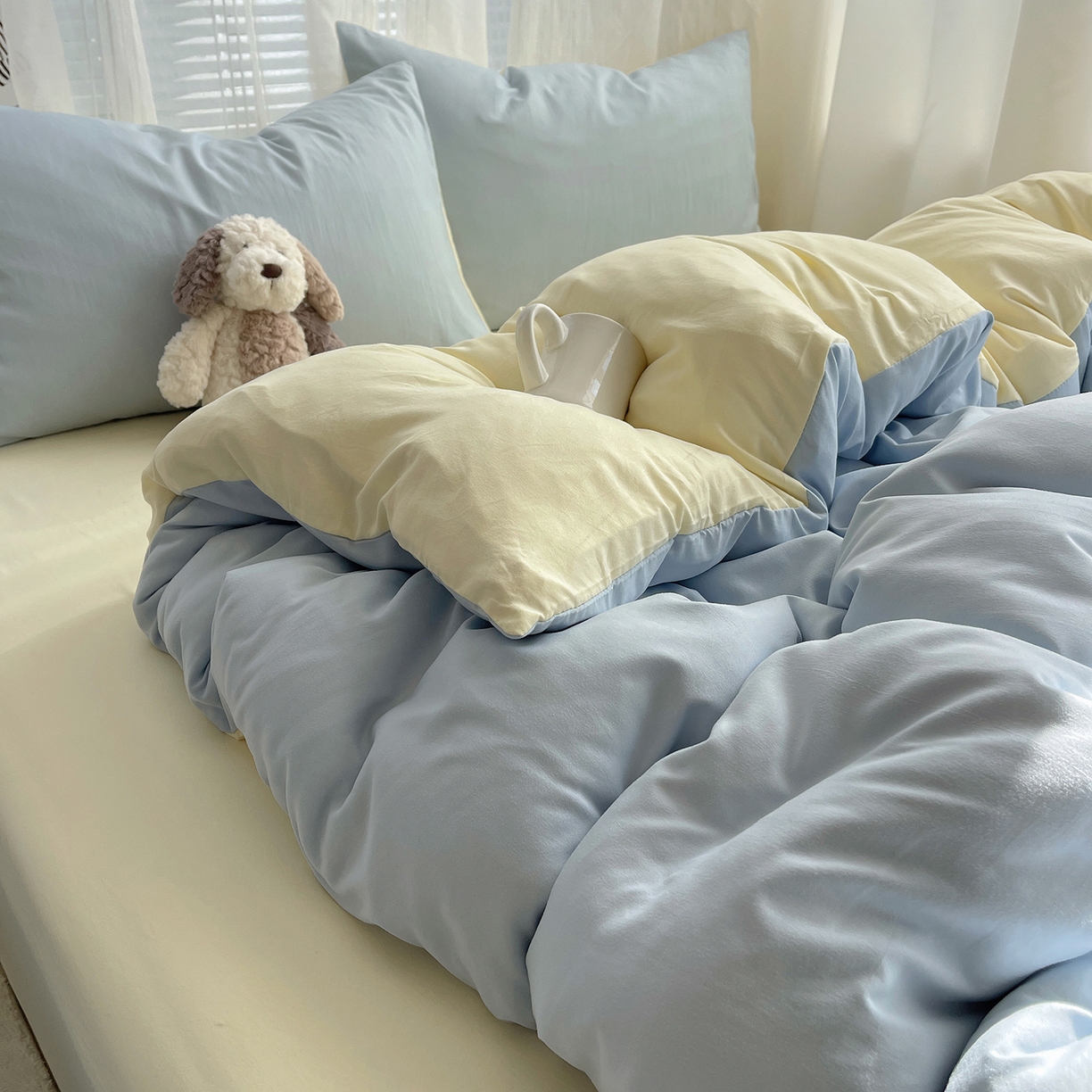 91家纺网 家纺一手货源 找家纺 （总）初夏家纺 2026 简约纯色A类水洗棉四件套床上用品素色百搭床单三件套宿舍---【提供买家秀】