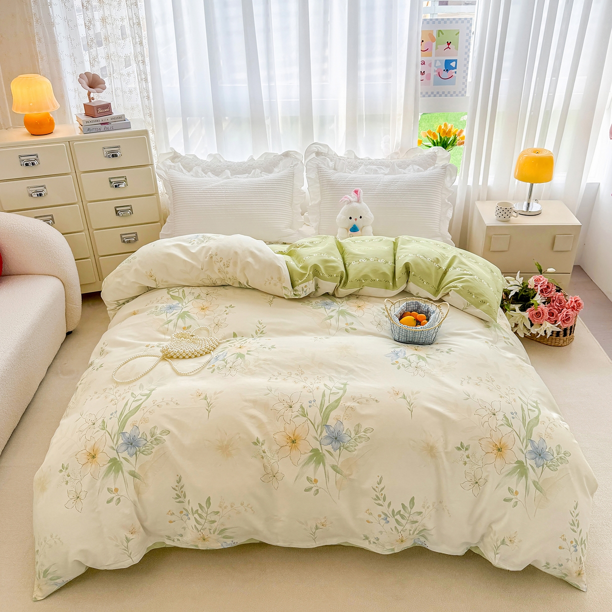 91家纺网 家纺一手货源 找家纺 （总）壹贝家纺 2026新款小清新100%全棉纯棉印花系列被套单件-单被套