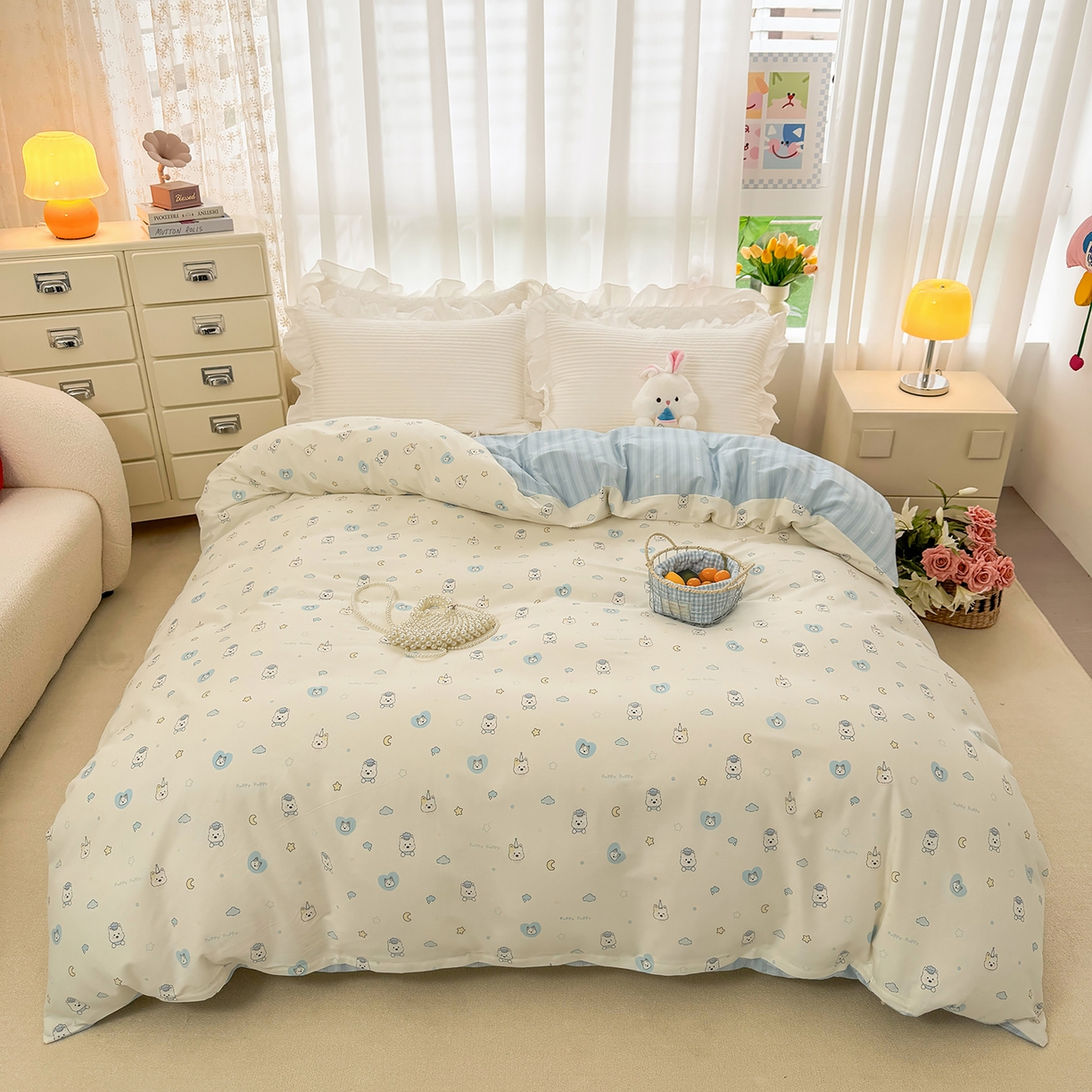 91家纺网 家纺一手货源 找家纺 （总）壹贝家纺 2026新款小清新100%全棉纯棉印花系列被套单件-单被套