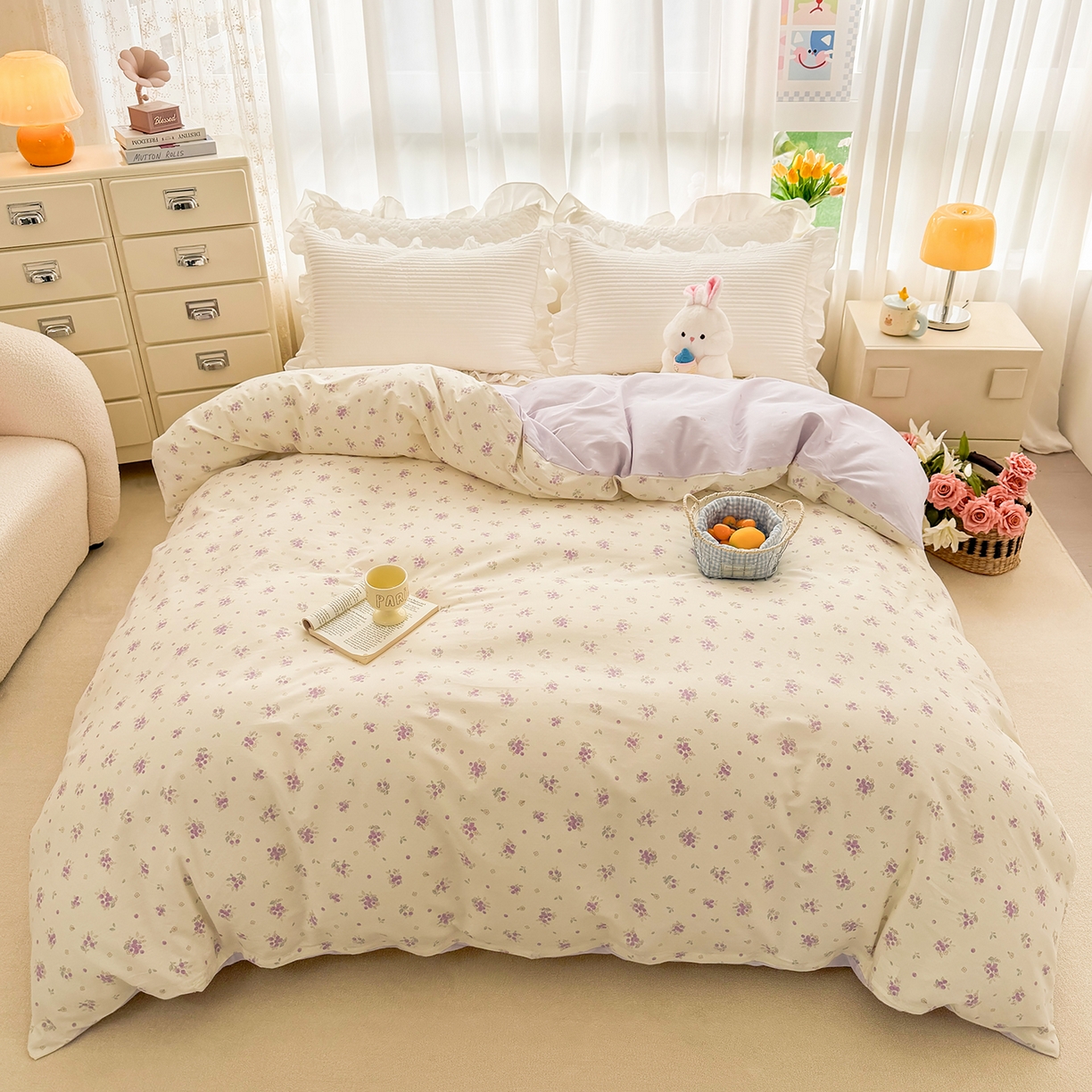 91家纺网 家纺一手货源 找家纺 （总）壹贝家纺 2026新款小清新100%全棉纯棉印花系列被套单件-单被套