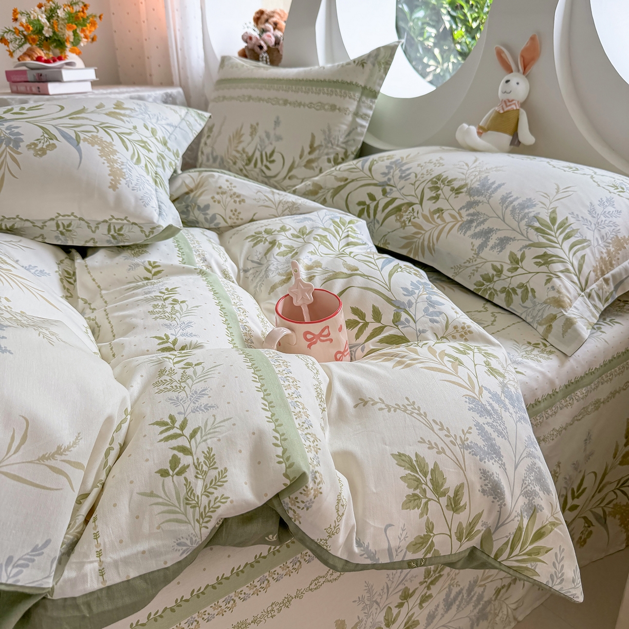 91家纺网 家纺一手货源 找家纺 壹贝家纺 2026新款小清新100%全棉纯棉印花系列被套单件-单被套 沐雅清风