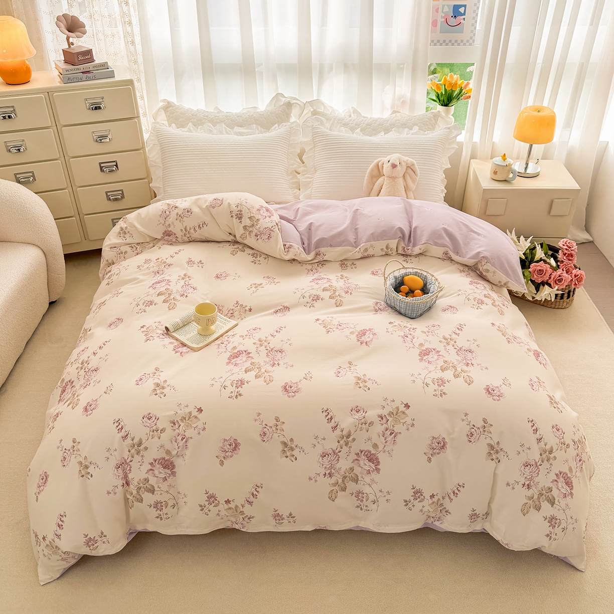 壹贝家纺 2026新款小清新100%全棉纯棉印花系列被套单件-单被套 蔷薇