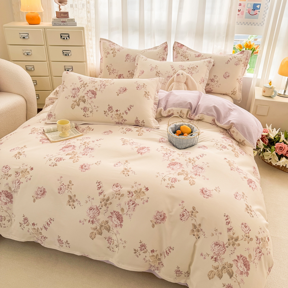 91家纺网 家纺一手货源 找家纺 壹贝家纺 2026新款小清新100%全棉纯棉印花系列被套单件-单被套 蔷薇