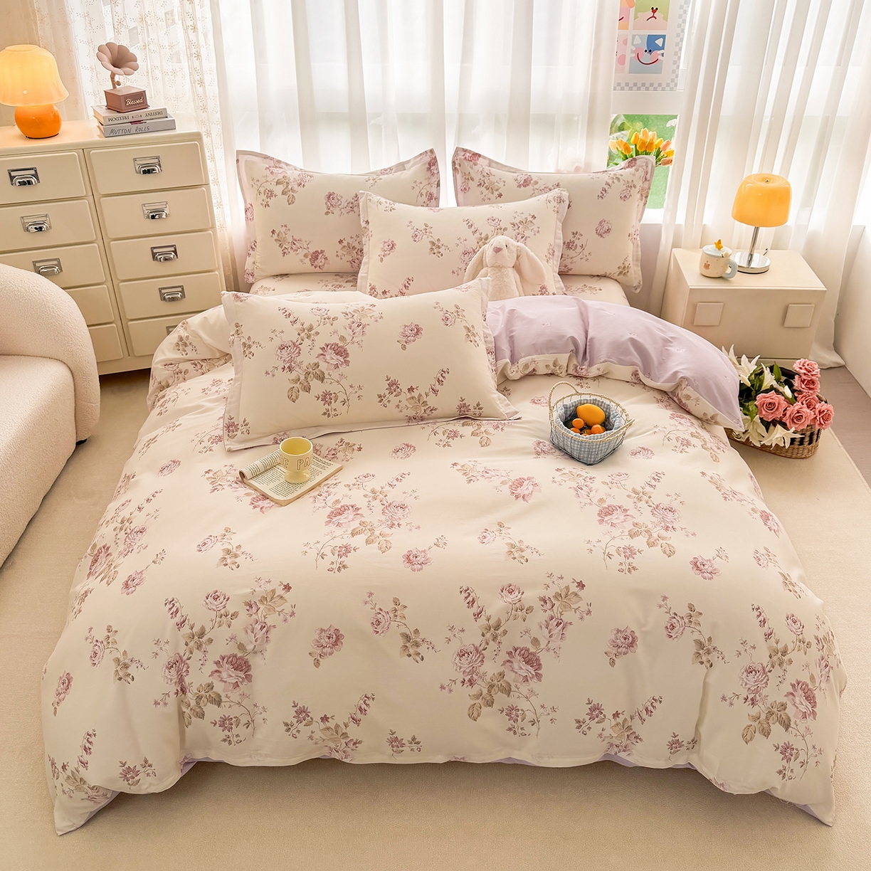 91家纺网 家纺一手货源 找家纺 壹贝家纺 2026新款小清新100%全棉纯棉印花系列被套单件-单被套 蔷薇