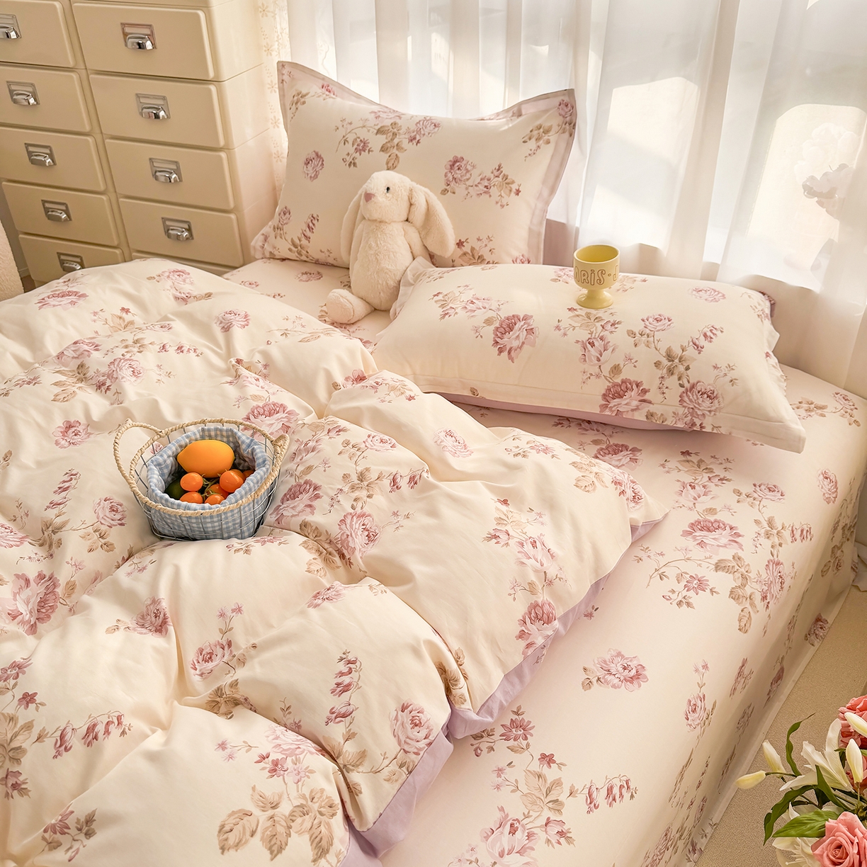 91家纺网 家纺一手货源 找家纺 壹贝家纺 2026新款小清新100%全棉纯棉印花系列被套单件-单被套 蔷薇