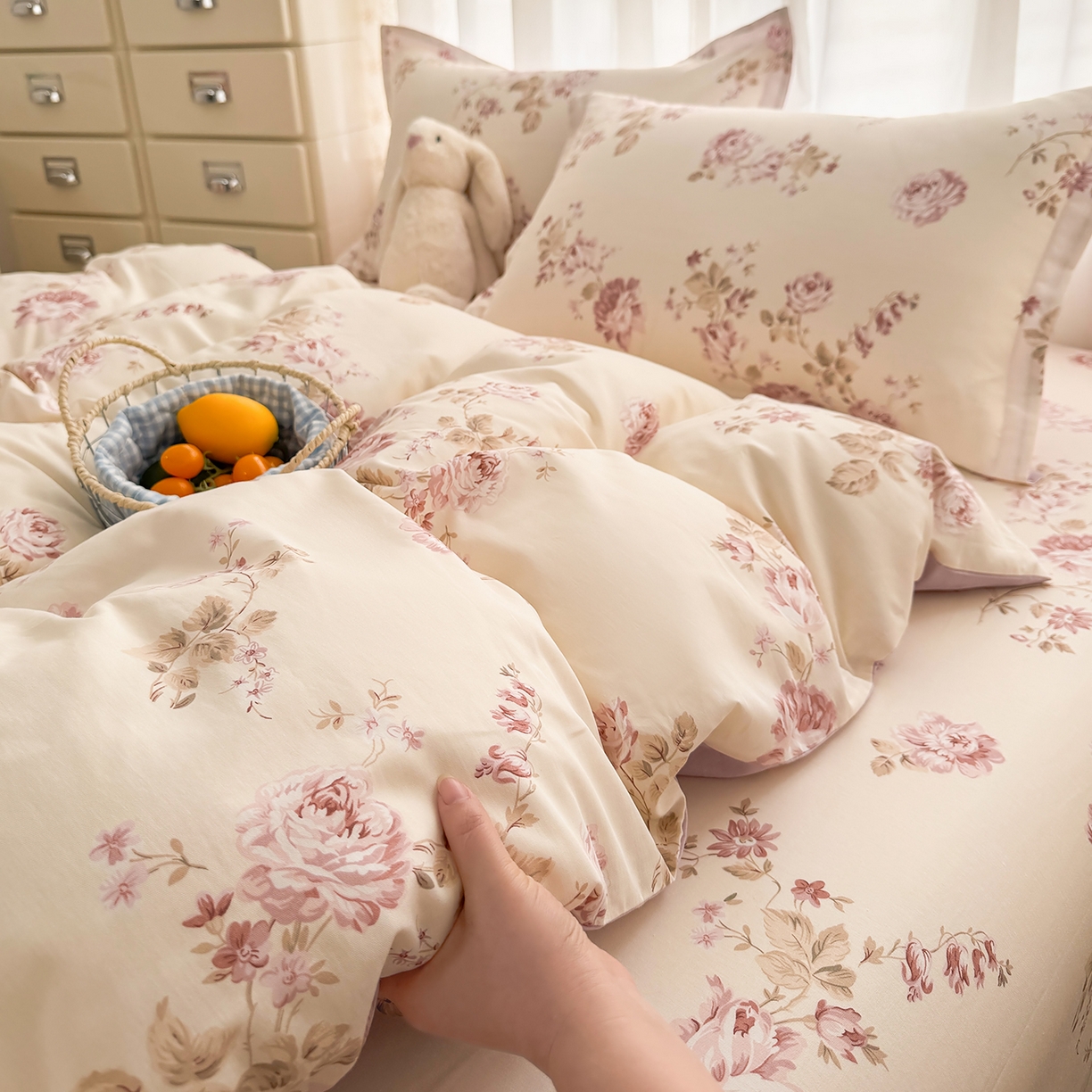 91家纺网 家纺一手货源 找家纺 壹贝家纺 2026新款小清新100%全棉纯棉印花系列被套单件-单被套 蔷薇
