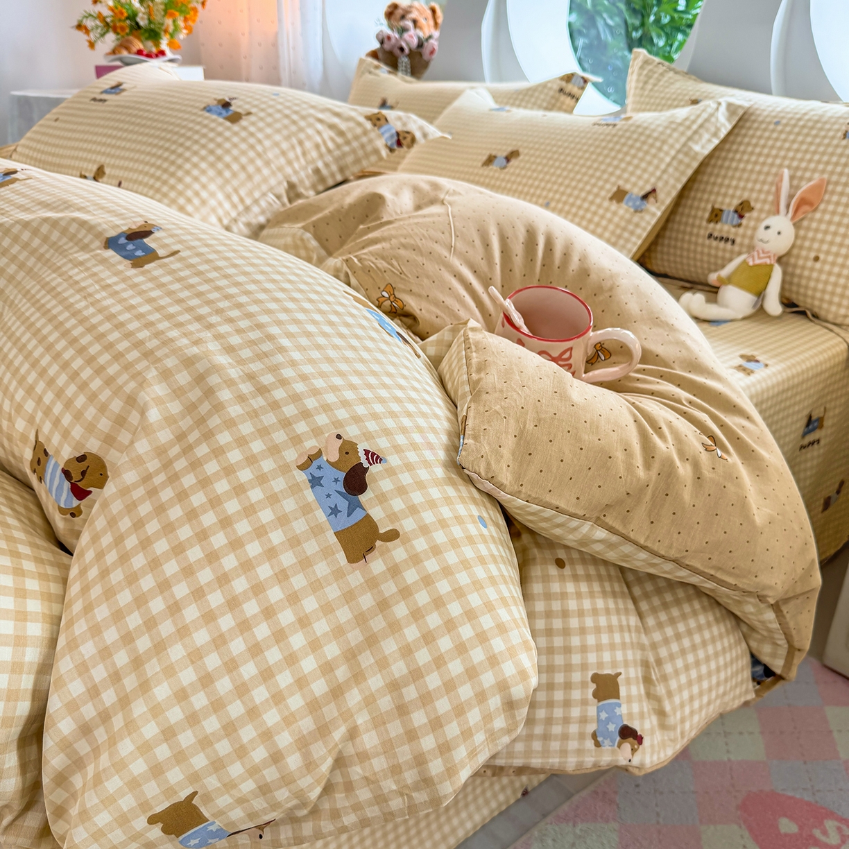 91家纺网 家纺一手货源 找家纺 壹贝家纺 2026新款小清新100%全棉纯棉印花系列被套单件-单被套 俏皮狗