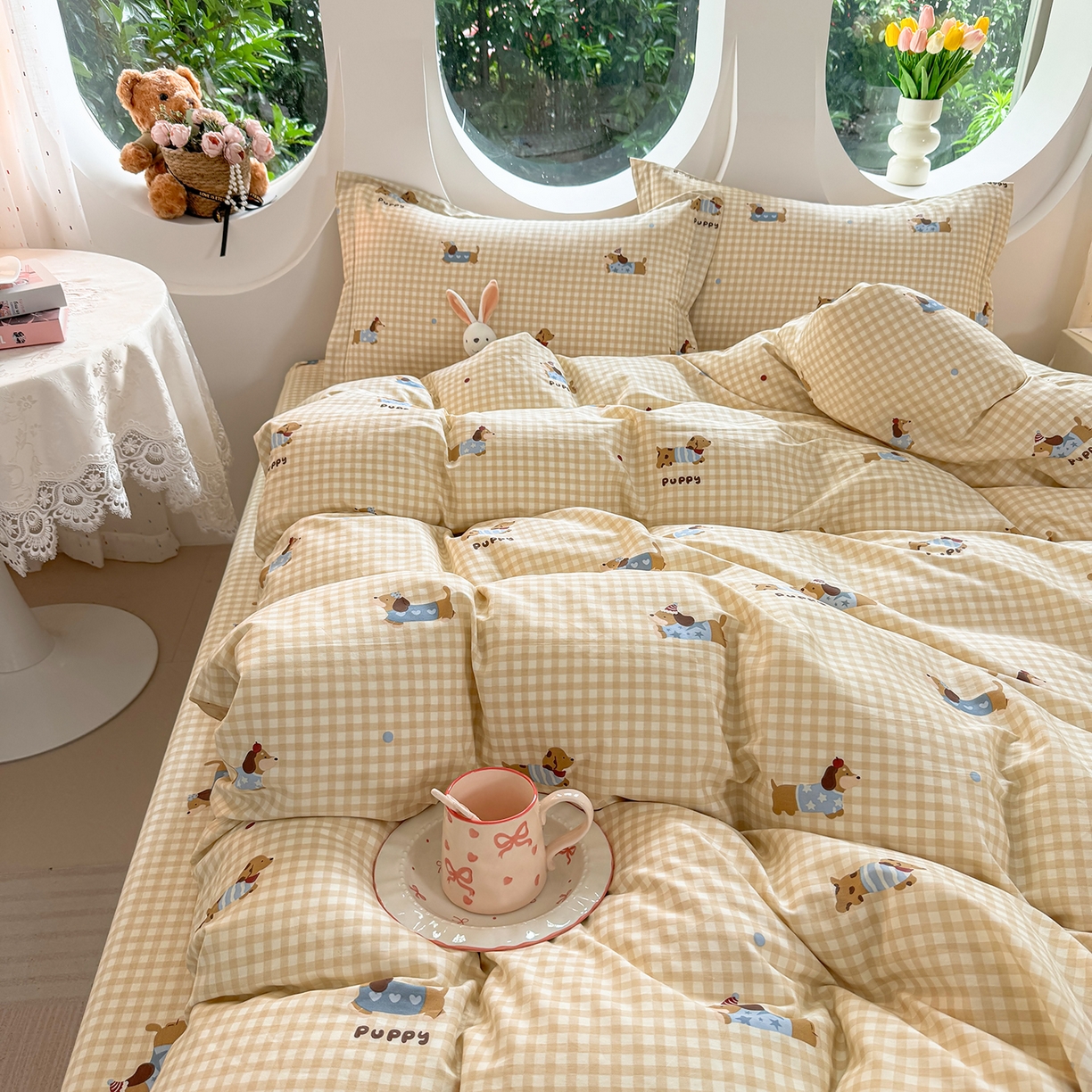 91家纺网 家纺一手货源 找家纺 壹贝家纺 2026新款小清新100%全棉纯棉印花系列被套单件-单被套 俏皮狗