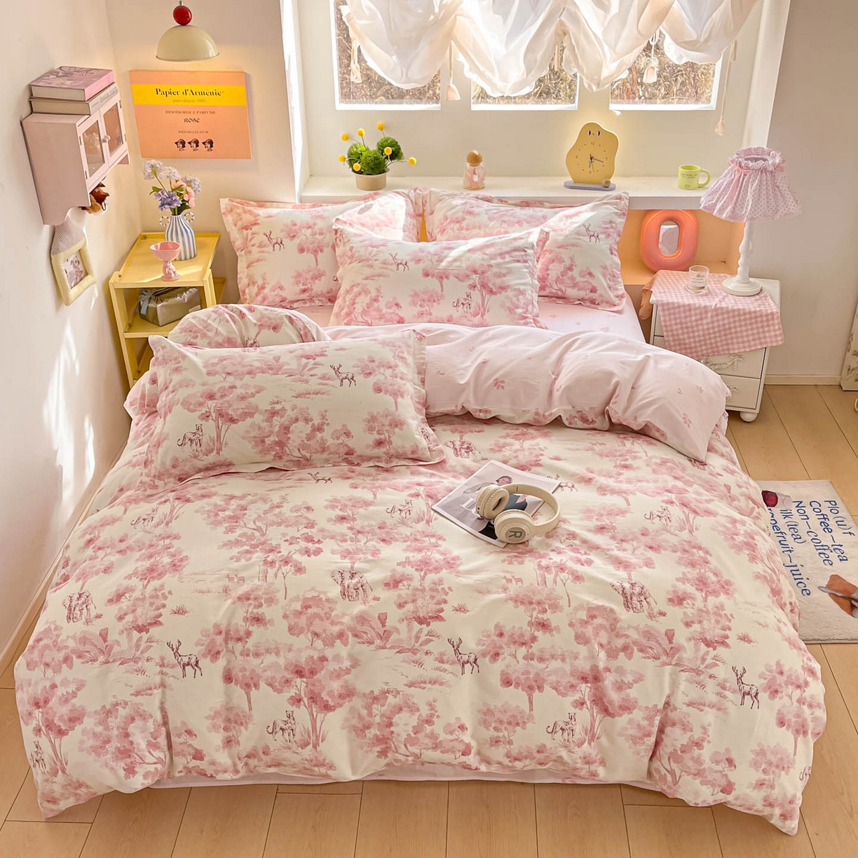 91家纺网 家纺一手货源 找家纺 涵宸家纺 2025新款亲肤舒适全棉印花四件套-68系列 总 F花涧-粉