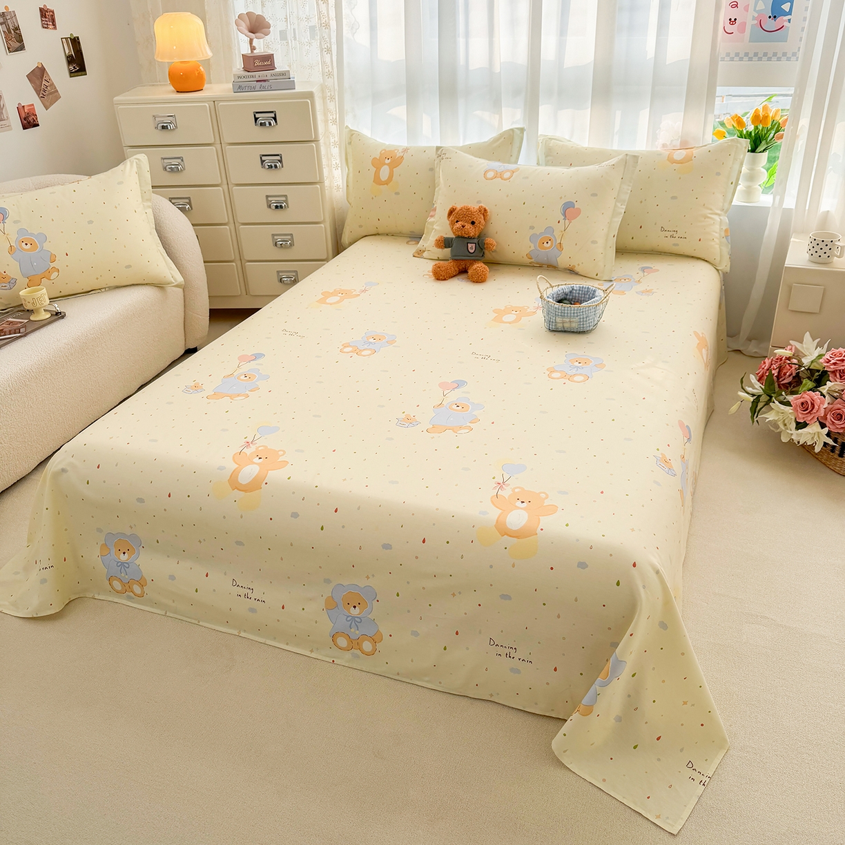 91家纺网 家纺一手货源 找家纺 壹贝家纺 2026新款小清新100%全棉纯棉印花系列被套单件-单被套 软萌小熊