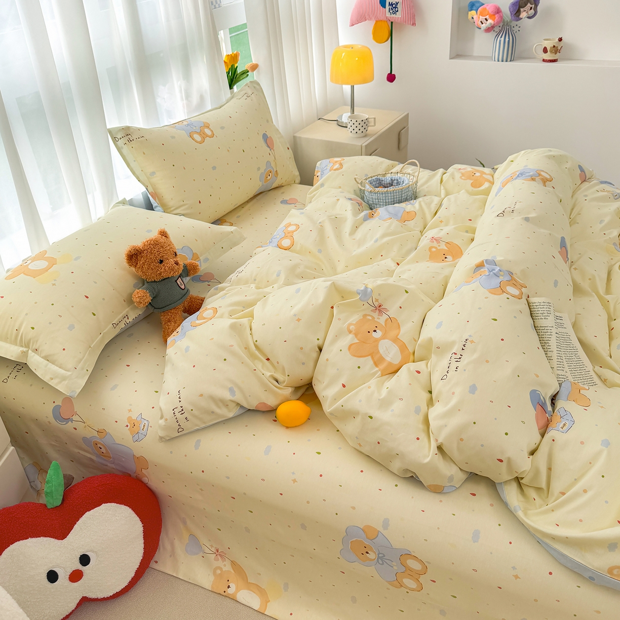 91家纺网 家纺一手货源 找家纺 壹贝家纺 2026新款小清新100%全棉纯棉印花系列被套单件-单被套 软萌小熊