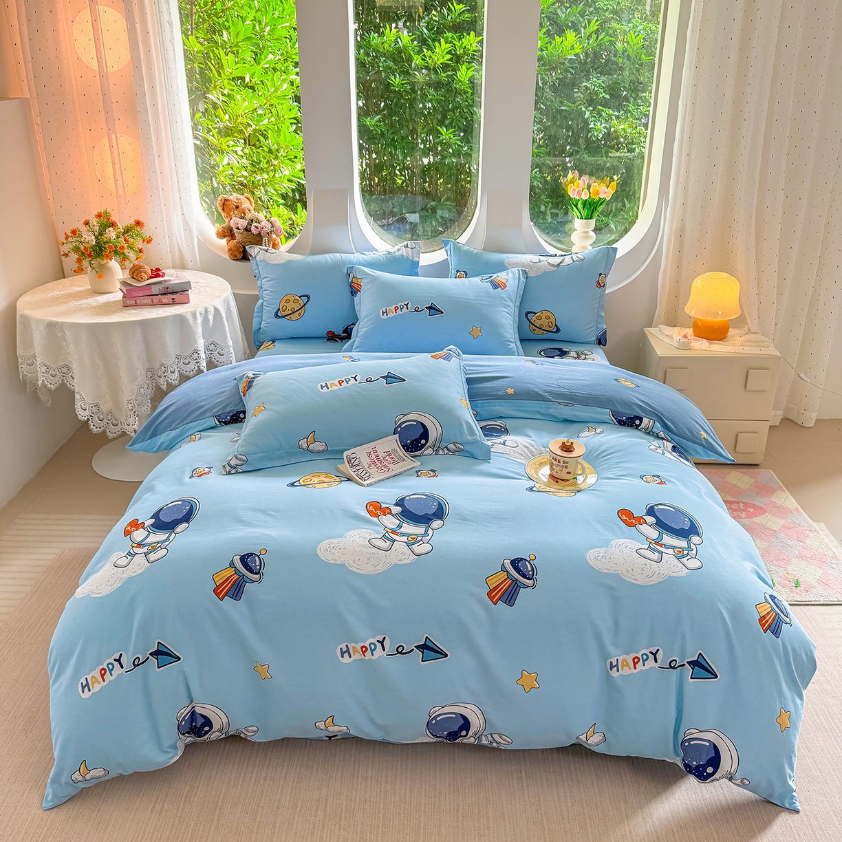 91家纺网 家纺一手货源 找家纺 壹贝家纺 2026新款小清新100%全棉纯棉印花系列被套单件-单被套 太空奇遇