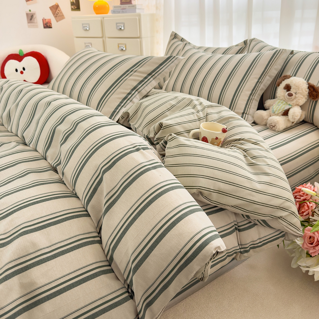 91家纺网 家纺一手货源 找家纺 壹贝家纺 2026新款小清新100%全棉纯棉印花系列被套单件-单被套 条纹