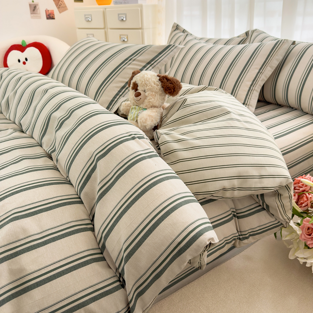 91家纺网 家纺一手货源 找家纺 壹贝家纺 2026新款小清新100%全棉纯棉印花系列被套单件-单被套 条纹