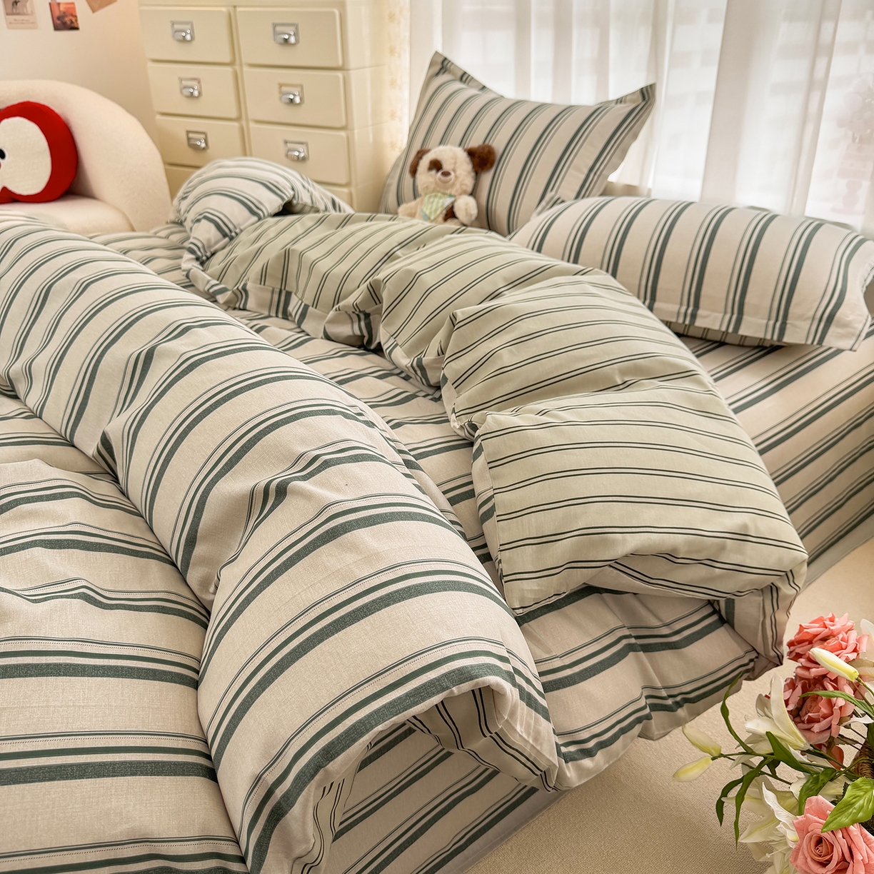 91家纺网 家纺一手货源 找家纺 壹贝家纺 2026新款小清新100%全棉纯棉印花系列被套单件-单被套 条纹