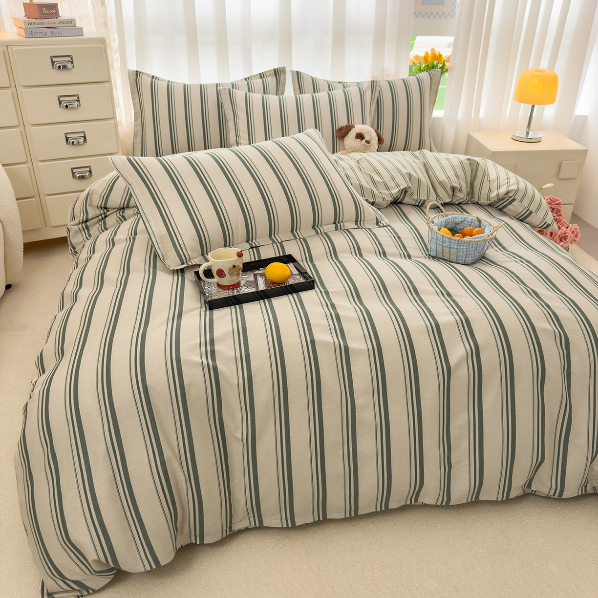 91家纺网 家纺一手货源 找家纺 壹贝家纺 2026新款小清新100%全棉纯棉印花系列被套单件-单被套 条纹